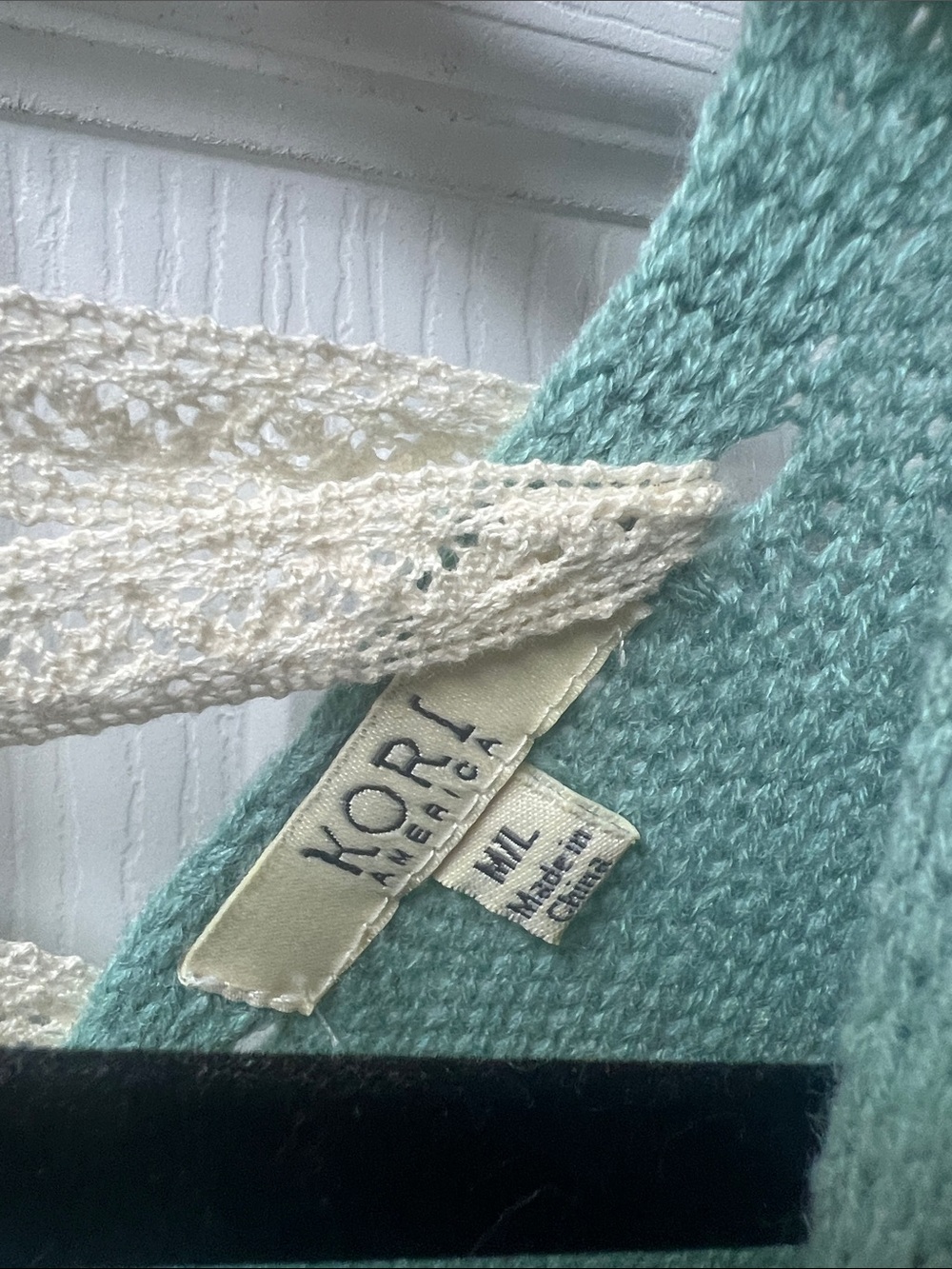 Kori Mint Green Cable Knit V-Neck Sweater - Picture 4 of 4